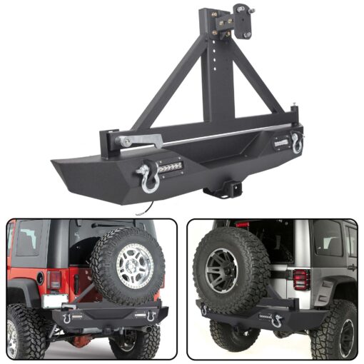 Textured Black Rear Bumper for 2007-2018 Jeep Wrangler JK with Tire Carrier - Image 6