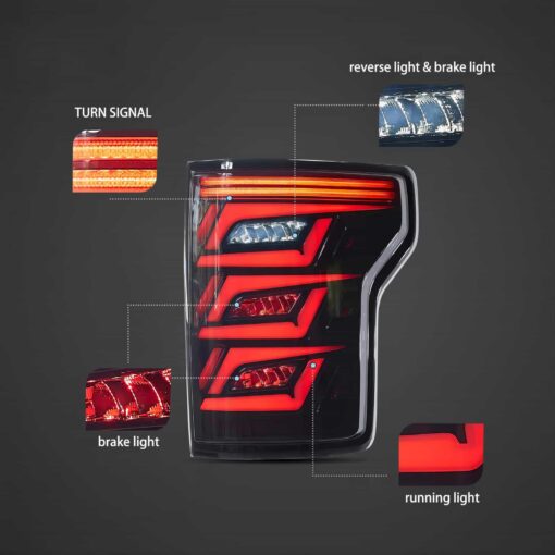 15-20 Ford F150 13th Gen (P552)  LED Tail Lights With Sequential Red Turn Signal Smoked - Image 2